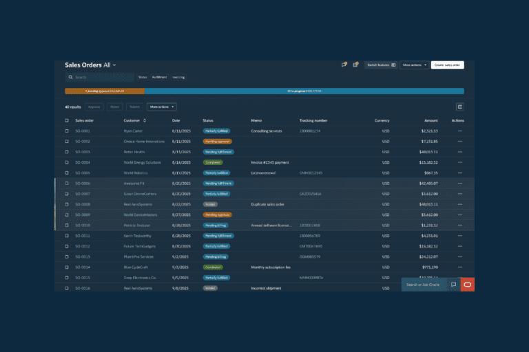Gränssnitt i NetSuite Next med canvasvy och visualiseringar som visar hur AI används i affärssystemet.