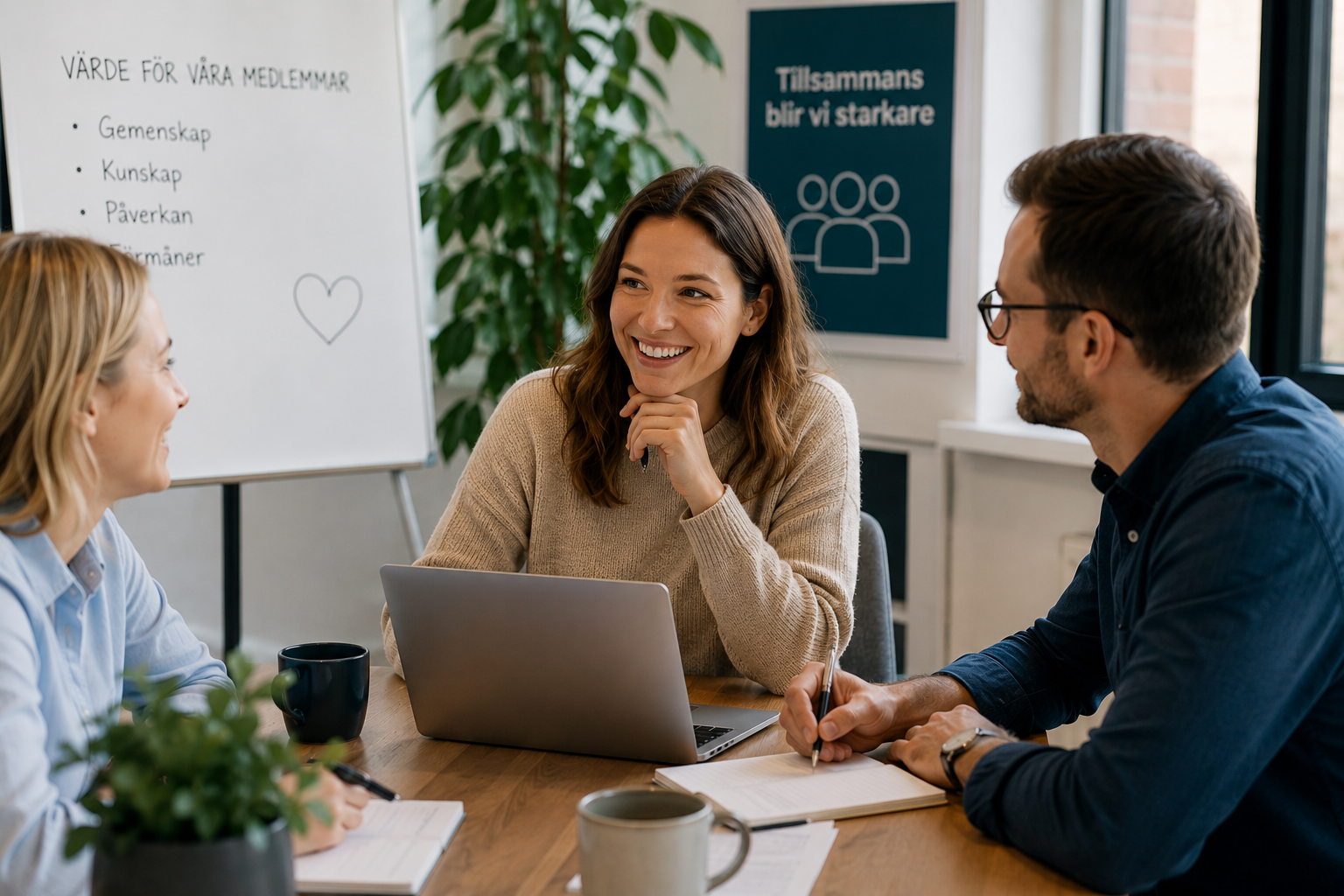 Medarbetare diskuterar medlemshantering och medlemskommunikation i ett modernt medlemssystem för medlemsorganisationer.
