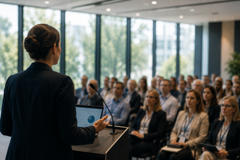 Föreläsare presenterar på ett event för en medlemsorganisation där deltagare utbildas inom medlemshantering, medlemsutveckling och verksamhetsutveckling.