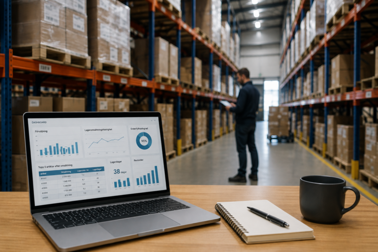 KPI-dashboard för lagerhantering i en grossist- och distributionsverksamhet.